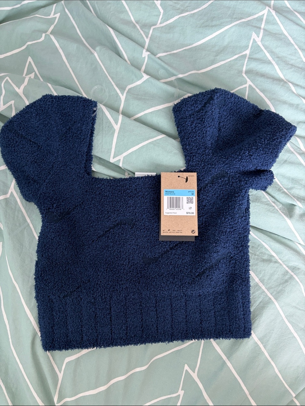Nike Navy Blue Phoenix Cozy Boucle Knit Crop Top HV2770-410 Retail $70 size M